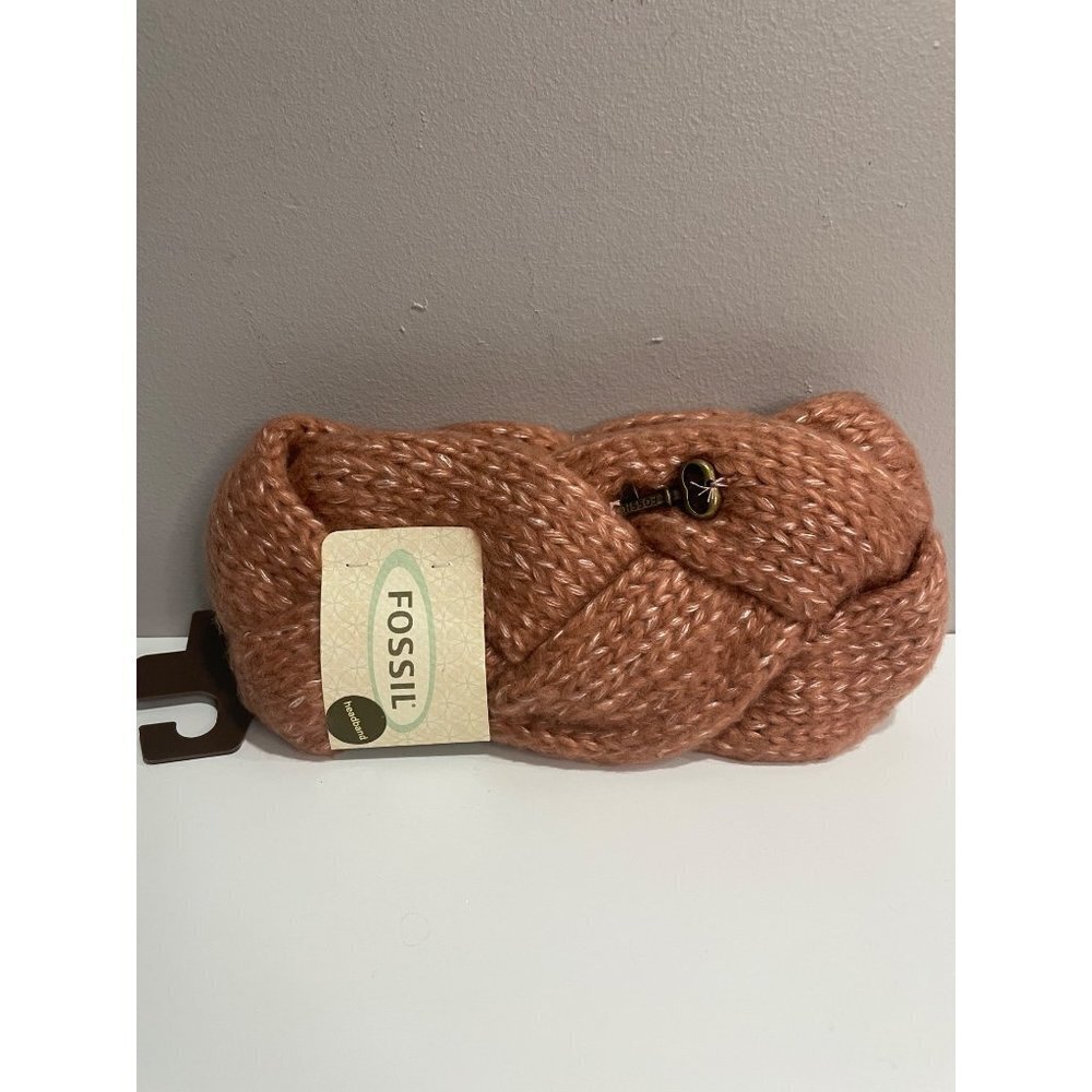 Fossil Shiloh Shine Braided Winter Knit Stretch Headband Dusty Rose Pink
